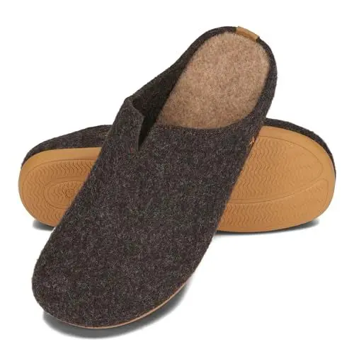 Produktbild: BeComfy Filzpantoffeln für Herren Hausschuhe mit Flexible Gummisohle Leichte Herrenpantoffeln Modell Komfort 39-47 EU (Braun, EU Schuhgrößensystem, Erwachsene, Numerisch, M, 47)