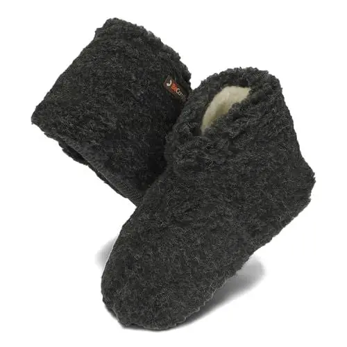 Produktbild: BeComfy Warme Hausschuhe Damen Herren Hüttenschuhe aus Schafwolle Niedriges Wollhausschuhe Unisex 36-46 EU (Schwarz, EU Schuhgrößensystem, Erwachsene, Numerisch, M, 40)