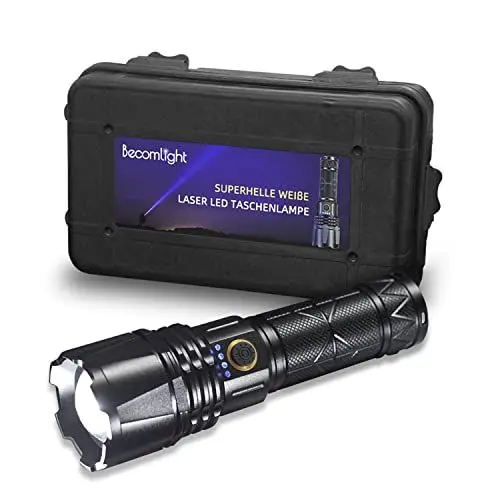 Produktbild: Becomlight LED Taschenlampe aufladbar 50000-Lumen, extrem hell, zoombare taktische Taschenlampe, USB + batteriebetrieben, IPX6 wasserdicht für Outdoor Aktivitäten, Camping, Wandern und Notfälle