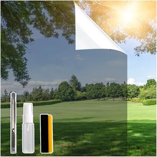 Produktbild: Bectosy UV Sonnenschutz für Fenster Innen, Hitzeschutz Spiegelfolie Sichtschutz Fensterfolie, Einseitig Fensterfolie Blickdicht von Aussen, Statisch Haftend ideal für Sommer (Silber, 115 * 200cm)