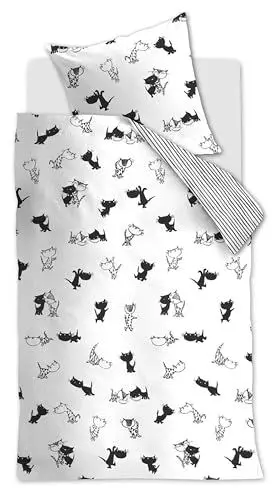Produktbild: Beddinghouse Baby uund Kinder Bettwäsche FIEP PIM en Pom, Verschiedene Größen, 100% Baumwolle, schwarz-weiß, Größe:135x200 cm + 80x80 cm