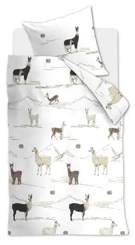 Produktbild: Beddinghouse Kinder Bettwäsche Lama Mountain, 100% Baumwolle, 135 x 200 cm, Natur, Größe:135x200 cm + 80x80 cm