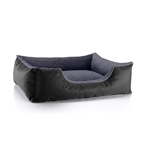Produktbild: BedDog Hundebett Teddy, Hundesofa aus Cordura und Microfaser-Velours, waschbares Hundebett mit Rand, Hundekissen Vier-eckig, für drinnen, draußen, Größe L, schwarz-grau