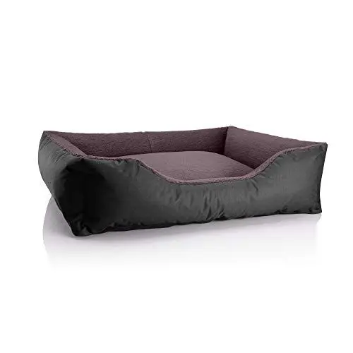 Produktbild: BedDog Hundebett Teddy, Hundesofa aus Cordura und Microfaser-Velours, waschbares Hundebett mit Rand, Hundekissen Vier-eckig, für drinnen, draußen, Größe XL, schwarz-braun