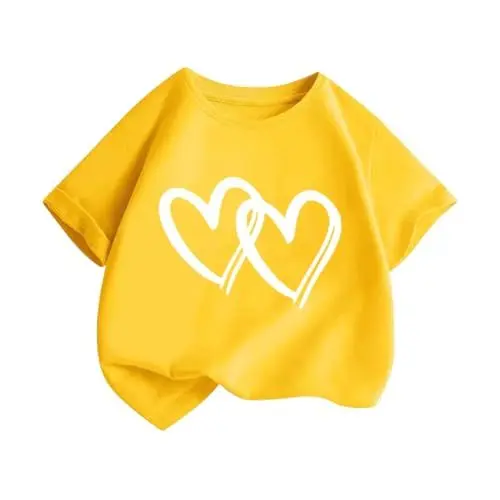 Produktbild: Bedrucken Shirt Mädchen Kurzarm Rundhals Tshirt Teenager Süße T für Schule Sommer Baumwolle Kleidung Jungen Komfort Baggy Sportshirt Mode Strand Pullover (Yellow, 2-4 Years)