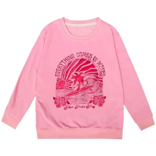 Produktbild: Bedrucktes, lässiges Pullover-Shirt für Mädchen mittlerer und älterer Kinder mit Lockerem Rundhalsausschnitt und Langen Ärmeln Kleid Schwarz Teenager (Pink, 7-8 Years)