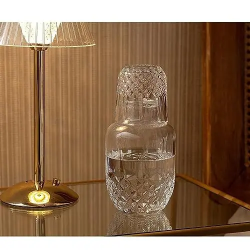 Produktbild: Bedside Water Carafe With Glass Set Karaffe Mit Glas Wasser Night Wasserkaraffe Bedroom Karaffen Wasserkrug Nachttisch Glaskaraffe Glaskrug Jug Glaskanne Wasserflasche Krug Trinkgläser Mouthwash