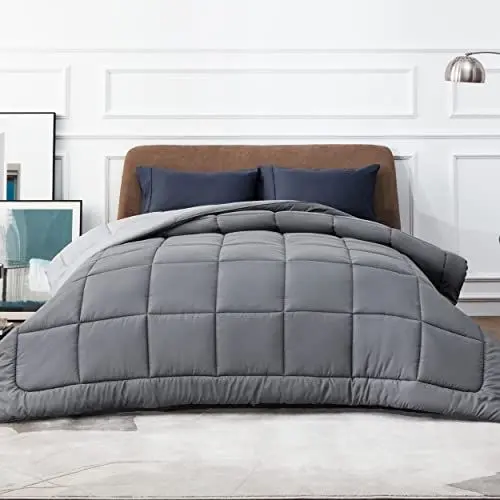 Produktbild: BEDSURE Bettdecke 155x220 - Ganzjahresdecke 4 Jahreszeiten Steppdecke - Oeko-TEX Zertifiziert 300 GSM Wende-Bettdecke 155x220cm Grau/Hellgrau, Weiche Warm Duvet Schlafdecke für Allergiker