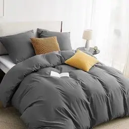 Produktbild: BEDSURE Bettwäsche 155x220 3teilig Anthrazit - 1 Bettbezug 155x220 cm + 2 Kissenbezüge 80X80 cm, ÖKO-TEX Bettwäsche-Sets Grau Polyester Mikrofaser mit Reißverschluss