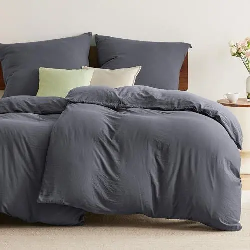 Produktbild: BEDSURE Bettwäsche 135x200 4teilig Anthrazit, Weiche Vorgewaschene Baumwollähnlich ÖKO-TEX Bettwäsche-Set Grau, 2 Bettbezug 135x200 cm mit Reißverschluss und 2 Kissenbezüge 80x80 cm