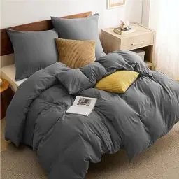 Produktbild: BEDSURE Bettwäsche 135x200 4teilig Anthrazit - Bettwäsche Grau 2 Bettbezüge 135x200 cm + 2 Kissenbezüge 80X80 cm, ÖKO-TEX Bettwäsche-Sets Polyester Mikrofaser mit Reißverschluss