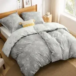 Produktbild: BEDSURE Bettwäsche 135x200 4teilig Baumwolle - Bettwäsche-Sets 2er Set Grau Bettbezug mit 2 Kissenbezüge 80x80 cm, Oeko-TEX Baumwoll Bettwäsche mit Reißverschluss Ginkgo Muster