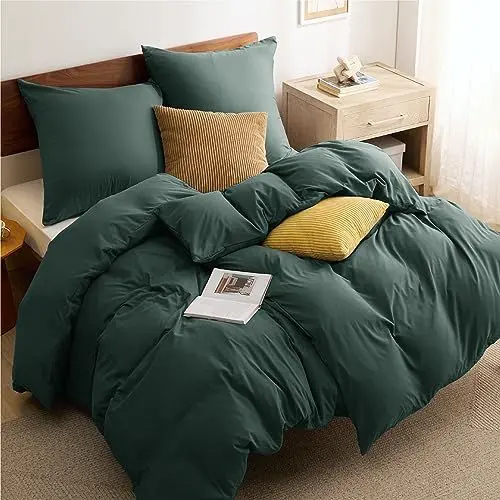Produktbild: BEDSURE Bettwäsche 135x200 4teilig Waldgrün - 2 Bettbezüge 135x200 cm + 2 Kissenbezüge 80X80 cm, ÖKO-TEX Bettwäsche-Sets Grün Polyester Mikrofaser mit Reißverschluss