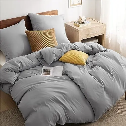 Produktbild: BEDSURE Bettwäsche 135x200 4teilig Grau - Bettwäsche Grau 2 Bettbezüge 135x200 cm + 2 Kissenbezüge 80X80 cm, ÖKO-TEX Bettwäsche-Sets Polyester Mikrofaser mit Reißverschluss