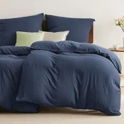 Produktbild: BEDSURE Bettwäsche 135x200 4teilig Marineblau, Weiche Vorgewaschene Baumwollähnlich ÖKO-TEX Bettwäsche-Set, 2 Bettbezug 135x200 cm mit Reißverschluss und 2 Kissenbezüge 80x80 cm