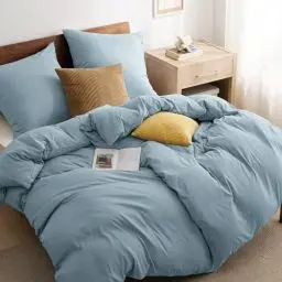 Produktbild: BEDSURE Bettwäsche 135x200 4teilig Mineralblau- Bettwäsche Blau 2 Bettbezüge 135x200 cm + 2 Kissenbezüge 80X80 cm, ÖKO-TEX Bettwäsche-Sets Polyester Mikrofaser mit Reißverschluss