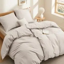 Produktbild: BEDSURE Bettwäsche 135x200 Baumwolle 4teilig - Bettwäsche-Sets Beige Bettbezug 2er Set mit 2 Kissenbezüge 80x80 cm, Oeko-TEX Bettwäsche Natur mit Reißverschluss