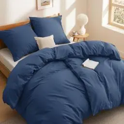 Produktbild: BEDSURE Bettwäsche 135x200 Baumwolle 4teilig - Bettwäsche-Sets Blau Bettbezug 2er Set mit 2 Kissenbezüge 80x80 cm, Oeko-TEX Bettwäsche mit Reißverschluss