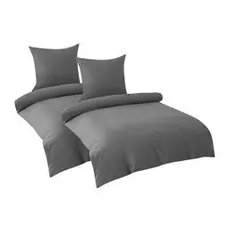 Produktbild: BEDSURE Bettwäsche 135x200 Baumwolle 4teilig - Bettwäsche-Sets Grau Bettbezug 2er Set mit 2 Kissenbezüge 80x80 cm, Oeko-TEX Bettwäsche Anthrazit mit Reißverschluss