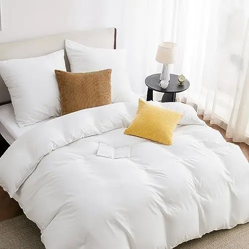 Produktbild: BEDSURE Bettwäsche 155x220 3teilig Weiß - 1 Bettbezug 155x220 cm + 2 Kissenbezüge 80X80 cm, ÖKO-TEX Bettwäsche-Sets Weiß Polyester Mikrofaser mit Reißverschluss
