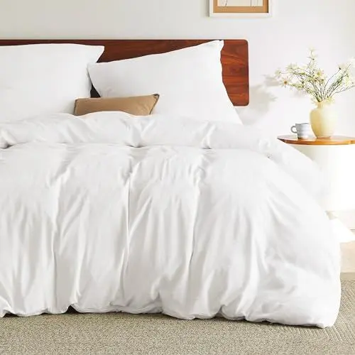 Produktbild: BEDSURE Bettwäsche 155x220 3teilig Weiß - Weiche Vorgewaschene ÖKO-TEX Polyester Mikrofaser Bettwäsche-Set, 1 Bettbezug 155x220 cm mit Reißverschluss und 2 Kissenbezüge 80x80 cm