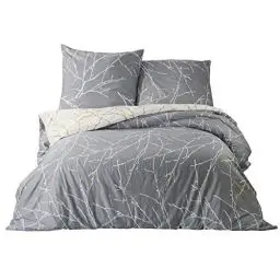 Produktbild: BEDSURE Bettwäsche 155x220 Baumwolle Grau - Bettwäsche-Sets 155 x 220 cm Bettbezug 3teilig mit 2 Kissenbezüge 80x80 cm, Bettwäsche Warm mit Reißverschluss Zweige Muster