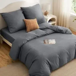 Produktbild: BEDSURE Bettwäsche 200x200 3teilig Anthrazit - Bettwäsche mit Spannbettlaken Grau 1 Bettbezug 200x200 cm + 2 Kissenbezüge 80X80 cm, ÖKO-TEX Bettwäsche-Sets Polyester Mikrofaser mit Reißverschluss