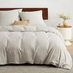 Produktbild: BEDSURE Bettwäsche 200x200 3teilig Natur - Weiche Vorgewaschene ÖKO-TEX Polyester Mikrofaser Bettwäsche-Set, 1 Bettbezug 200x200 cm mit Reißverschluss und 2 Kissenbezüge 80x80 cm