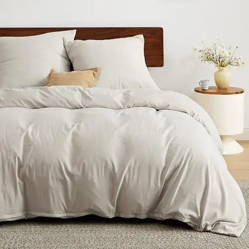 Produktbild: BEDSURE Bettwäsche 200x200 3teilig Natur - Weiche Vorgewaschene ÖKO-TEX Polyester Mikrofaser Bettwäsche-Set, 1 Bettbezug 200x200 cm mit Reißverschluss und 2 Kissenbezüge 80x80 cm