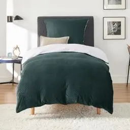Produktbild: BEDSURE Flauschige Bettwäsche 135x200 Dunkelgrün - Winter Bettbezug Fleece mit 2 Kissenbezüge 80x80 cm, Warme Bettwäsche-Sets mit Reißverschluss, Waffelpique Winterbettwäsche für Einzelbett
