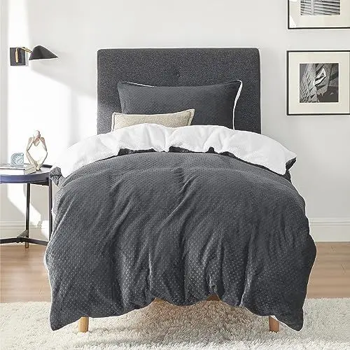 Produktbild: BEDSURE Flauschige Bettwäsche 135x200 Grau - Winter Bettbezug Fleece mit 80x80 cm Kissenbezug, Warme Bettwäsche-Sets mit Reißverschluss, Kuschel Waffelpique Winterbettwäsche Anthrazit für Einzelbett