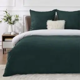 Produktbild: BEDSURE Flauschige Bettwäsche 155x220 Dunkelgrün - Winter Bettbezug Fleece mit 2 Kissenbezüge 80x80 cm, Warme Bettwäsche-Sets mit Reißverschluss, Kuschel Waffelpique Winterbettwäsche für Doppelbett