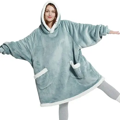Produktbild: BEDSURE Hoodie Decke mit Ärmeln und Kapuze - Kuscheldecke mit Ärmeln Sherpa Kuschelpullover Damen als Geschenke für Frauen, Grün, 95x83cm