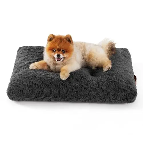 Produktbild: BEDSURE Hundekissen kleine Hunde waschbar - 61x45x7cm Hundebett flauschig für mittelgroße Hunde, plüsch Hundematratze mit rutschfeste Unterseite, dunkelgrau