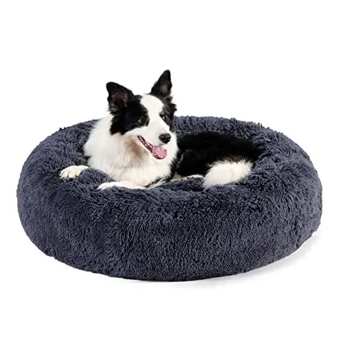 Produktbild: BEDSURE Katzenbett waschbar Flauschiges Hundebett - Ø 80 cm Katzenschlafplatz für Katzen und Hunde, plüsch Katzenkissen rund Kuschelbett, dunkelgrau