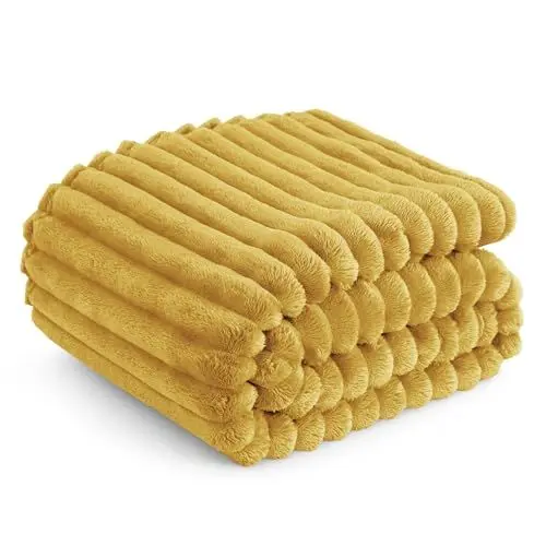 Produktbild: BEDSURE Kuscheldecke Flauschig - Wolldecke & Fleecedecke, Sofadecke, Weiche Warme Grobe Korddecke für Zimmer Deko, Wohn- & Kuscheldecken, Tagesdecke, Gelb, 150 x 200 cm