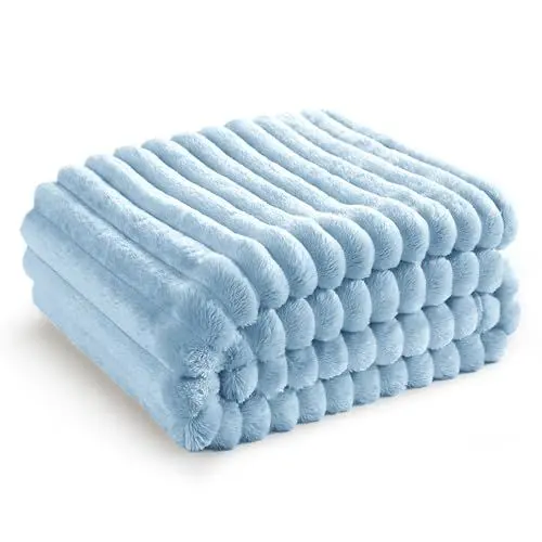 Produktbild: BEDSURE Kuscheldecke Flauschig - Wolldecke & Fleecedecke, Sofadecke, Weiche Warme Grobe Korddecke für Zimmer Deko, Wohn- & Kuscheldecken, Tagesdecke, Hellblau, 150 x 200 cm