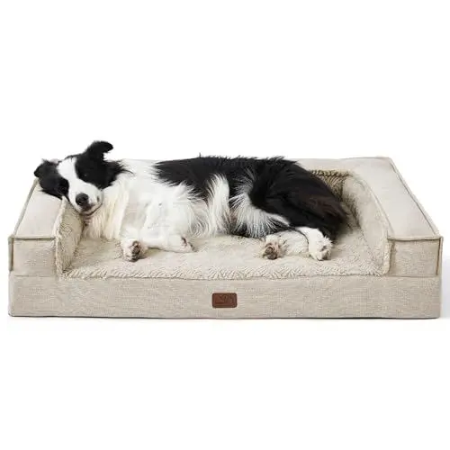 Produktbild: BEDSURE Orthopädisches Hundebett Große Hunde - Hundekorb, Hundekissen, Hundesofa mit Eierförmiger Kistenschaum, Kuschelig Schlafplatz in Größe 89x64x15 cm, Abnehmbar und Waschbar Hundebetten, Beige