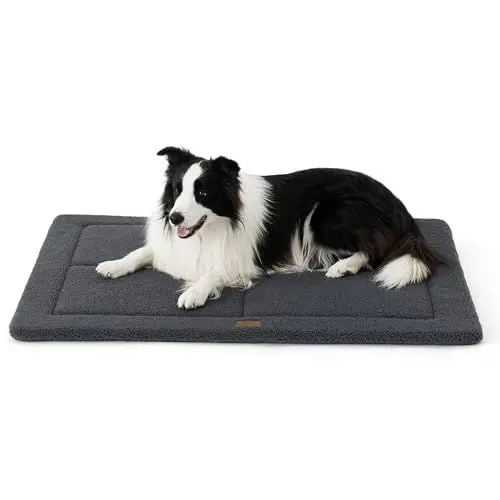 Produktbild: BEDSURE waschbar Hundematte Große Hunde - 104x71 cm Hundekissen waschbar für Grosse Hunde, Sherpa-Plüsch Hundebett groß mit hochdichter Schaumstofffüllung, dunkelgrau