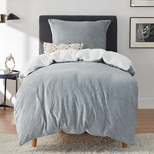 Produktbild: Bedsure Flauschige Bettwäsche 135x200 Grau - Winter Bettbezug Fleece mit 80x80 cm Kissenbezug, Warme -Sets mit Reißverschluss, Kuschel Waffelpique Winterbettwäsche für Einzelbett, 2 Stück