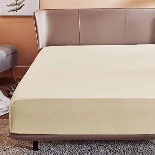 Produktbild: Bedsure Spannbettlaken 140x200cm Boxspringbett Topper - Polyester Mikrofasermaterial Bettlaken 140x200 cm für Matratzenhöhe bis 30 cm, Weiches Spannbetttuch Leintuch, Beige