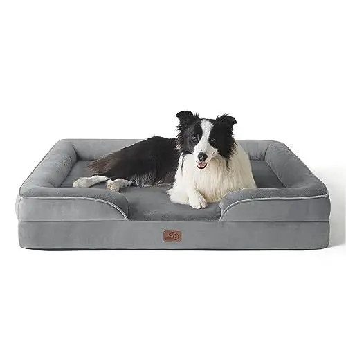 Produktbild: BEDSURE orthopädisches Hundebett Ergonomisches Hundesofa - 89x63 cm Hundecouch mit eierförmiger Kistenschaum für mittlere Hunde, waschbar rutschfest Hundebetten, grau