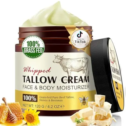 Produktbild: Beef Tallow Skincare 120g, Tallow Creme Bio für Gesicht & Körper-100% Grass Fed Beef Tallow, Tiefe Hydratation & Pflege Rindertalg Creme Bio, Schnell Absorbierend für Empfindliche, Trockene Haut
