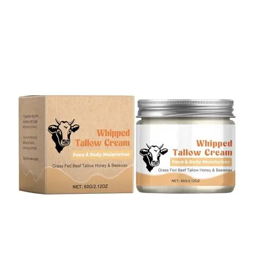Produktbild: Beef Tallow Skincare, Beef Tallow Creme, Rindertalg Creme Bio, Beef Tallow Beeswax & Honey, Rindertalg Gesichtscreme für Gesicht Straffen, Feuchtigkeitscreme für Trockene Haut Körper, 60g (1Stück)