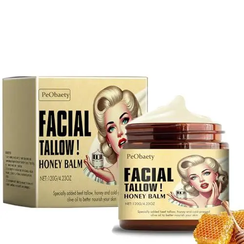 Produktbild: Beef Tallow Skincare, Beef Tallow Honey Balm, Nährender Hautbalsam mit Bio-Honig, natürlichen Ölen und essentiellen Vitaminen für tiefe Feuchtigkeitspflege, beruhigende Linderung und Hautschutz – 120g