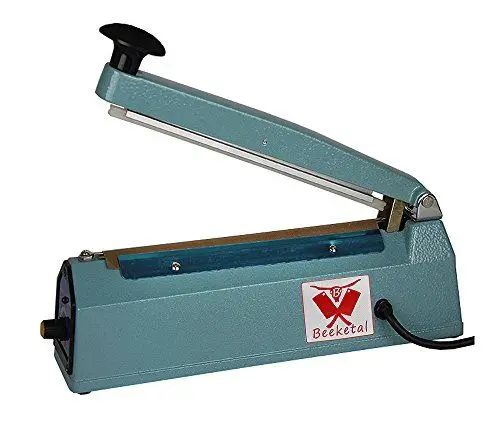 Produktbild: Beeketal 'BP200FS' Profi Impuls Tisch Schweißgerät (keine Aufwärmzeit) mit 200 mm Schweißlänge und 8 mm Schweißbreite, Folien Schweißzeit von 1-8 Sek., Balkenschweißgerät mit Gusseisen Gehäuse