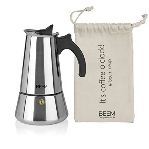 Produktbild: BEEM ESPRESSOMAKER Espressokocher - 6 Tassen | Kaffeekocher | Induktion geeignet | Edelstahl | 200-300 ml Mokka | Camping Espressokanne | Plus Beutel