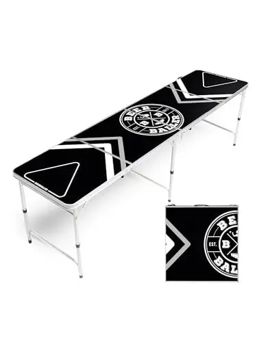 Produktbild: BeerBaller® Allblack Beer Pong Tisch | Kratzfeste Oberfläche | Klappbarer Bierpong Tisch mit Bällehalter & 6 Bier Pong Bälle | Bierpong Tische (Silberner Rahmen - ohne Cupholder)