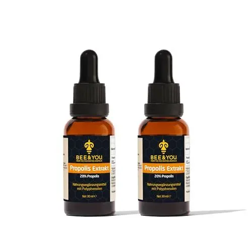 Produktbild: BEE&YOU Propolis Extrakt Tinktur,Tropfen 20% (standardisiert,fairer handel - Keine Zusatzstoffe,reich an nützliche Polyphenole und Flavonoide,beste Imkerqualität, in Müsli und Joghurt mischen)