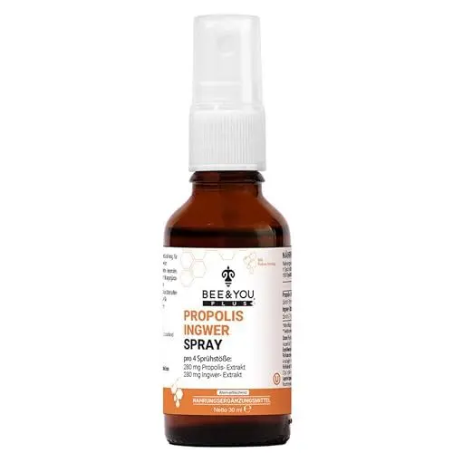 Produktbild: BEE&YOU Propolis Halsspray 30ml mit Honig & Ingwer Hals, Rachenspray und Mundspray bei entzündlichem Hals. Wohltuender Mix bei Halsschmerzen, natürliche, beruhigend auch für Kinder & Tiere geeignet